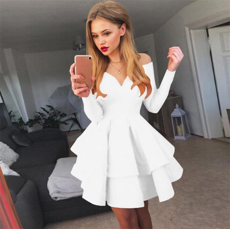 Sexy Elegant Deep V-neck Long Sleeve Dress