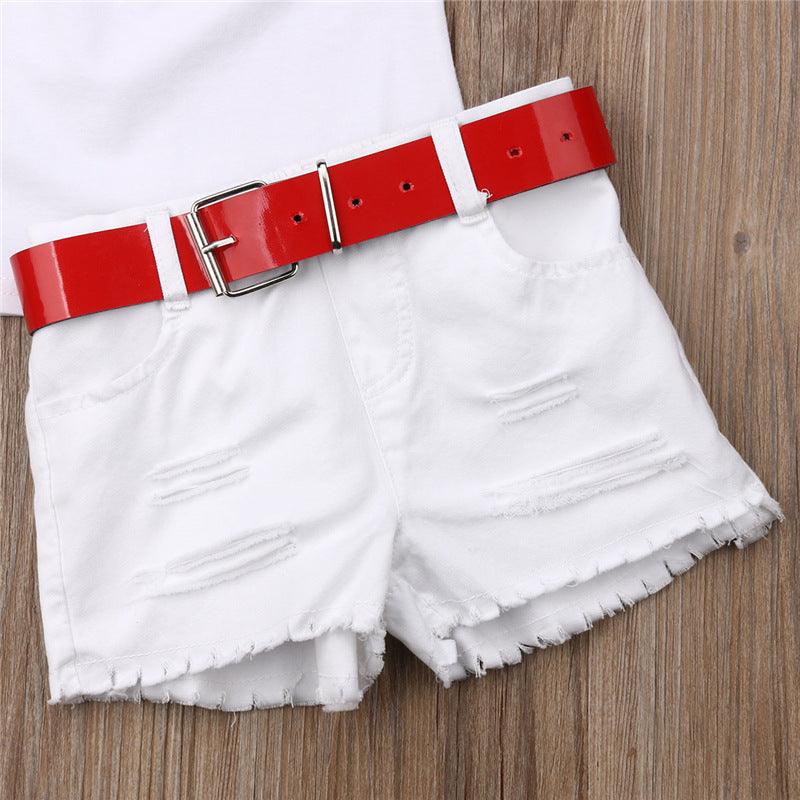 European and American style rose top solid denim shorts