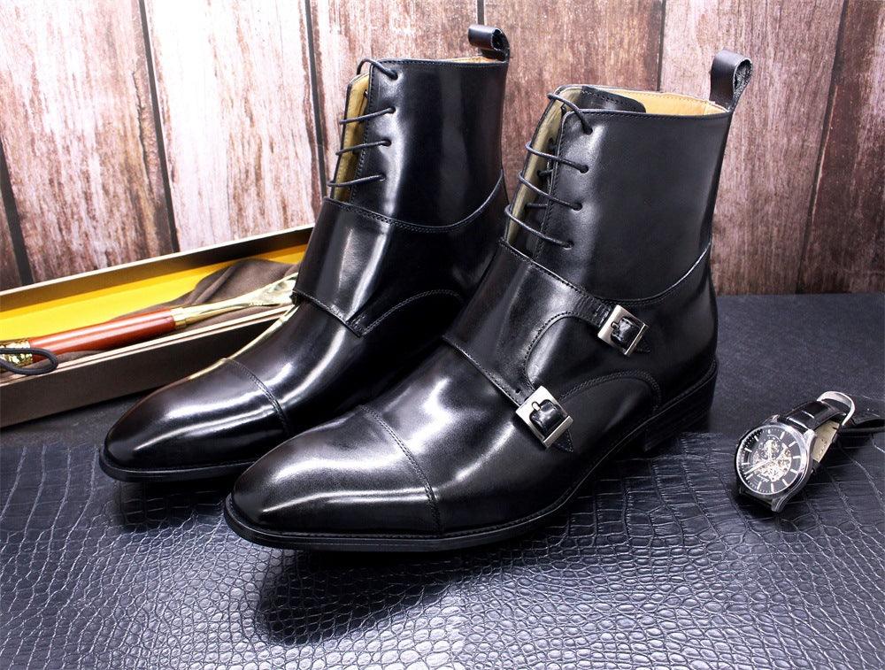 Cowhide High Top Casual Business Leather Shoes For Men