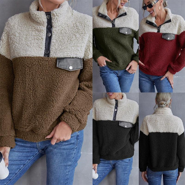 Fashion Women's Plush Color-blocking Casual Sweater