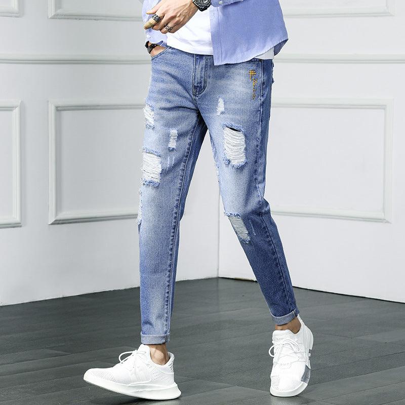 Ripped cropped jeans beggar pants