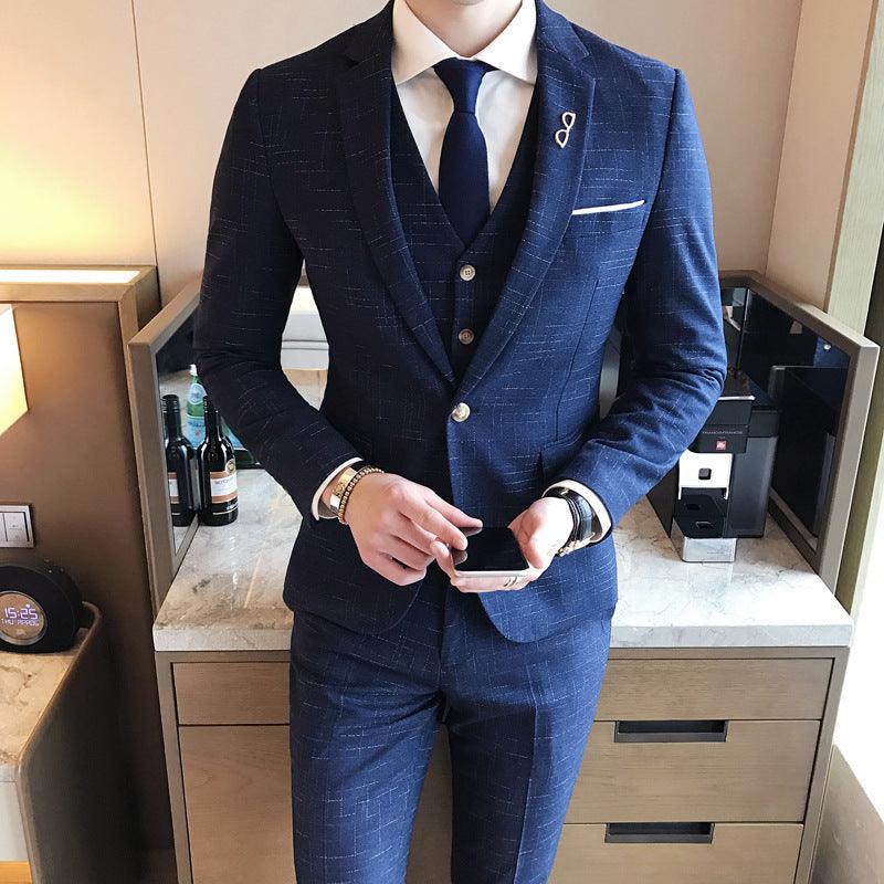 Slim men's single button three-piece suit