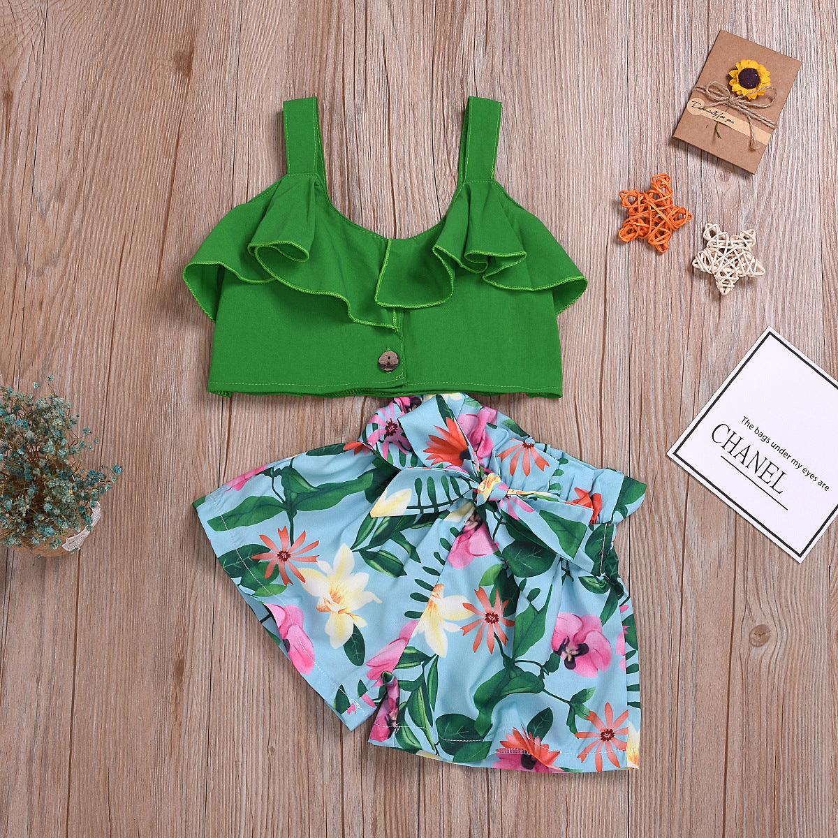 Summer bow print culottes suit