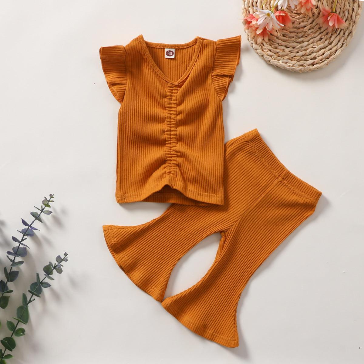 Flying Sleeve Cotton Girl Suit