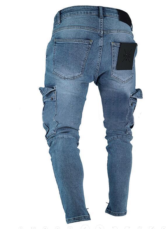 Men's jeans trend knee hole zipper feet pants hi road men knee eversion