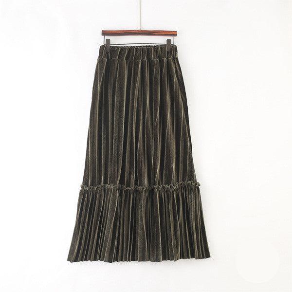 Elastic Gold Velvet Temperament A-line Long Skirt