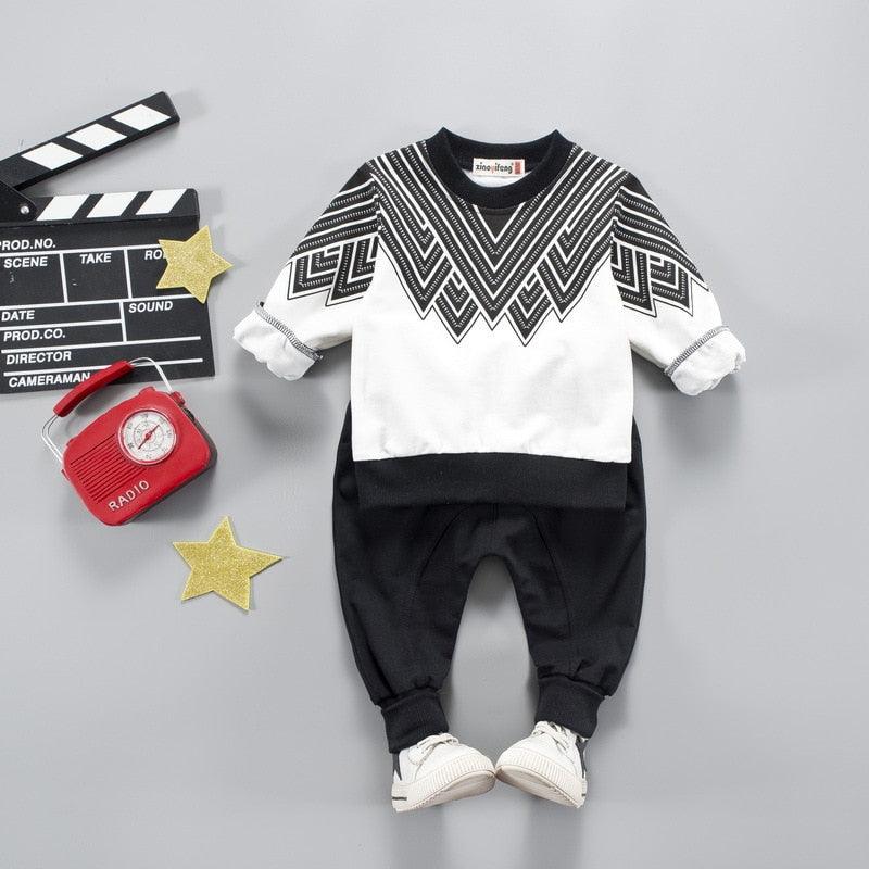 Children's long-sleeved suit printed two-piece casual sweater trousers