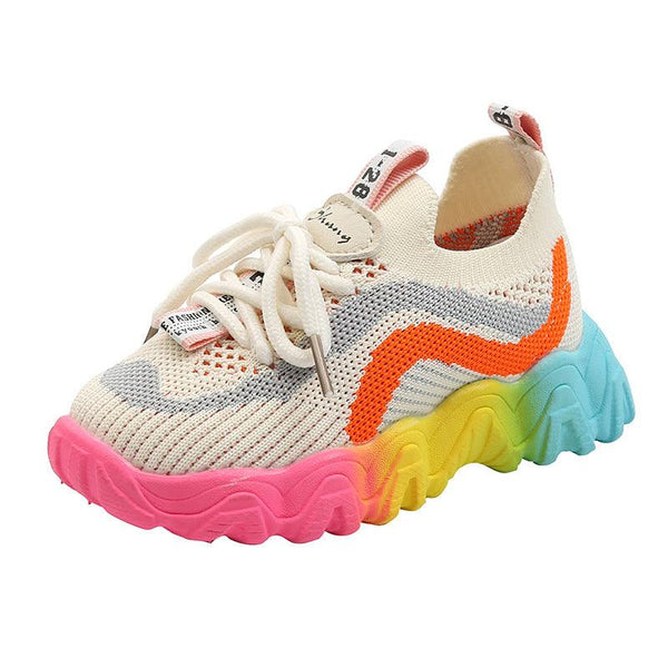 Children's Shoes Fashion Flying Woven Colorful Sole Sneakers Breathable Middle And Small Children's Old Shoes