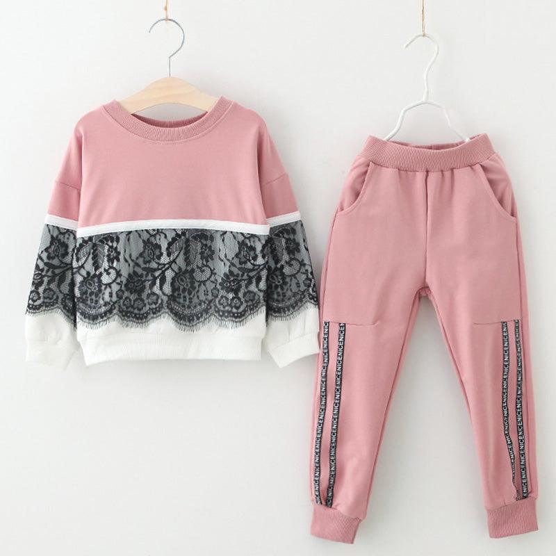 Girls lace stitching sweater two-piece suit