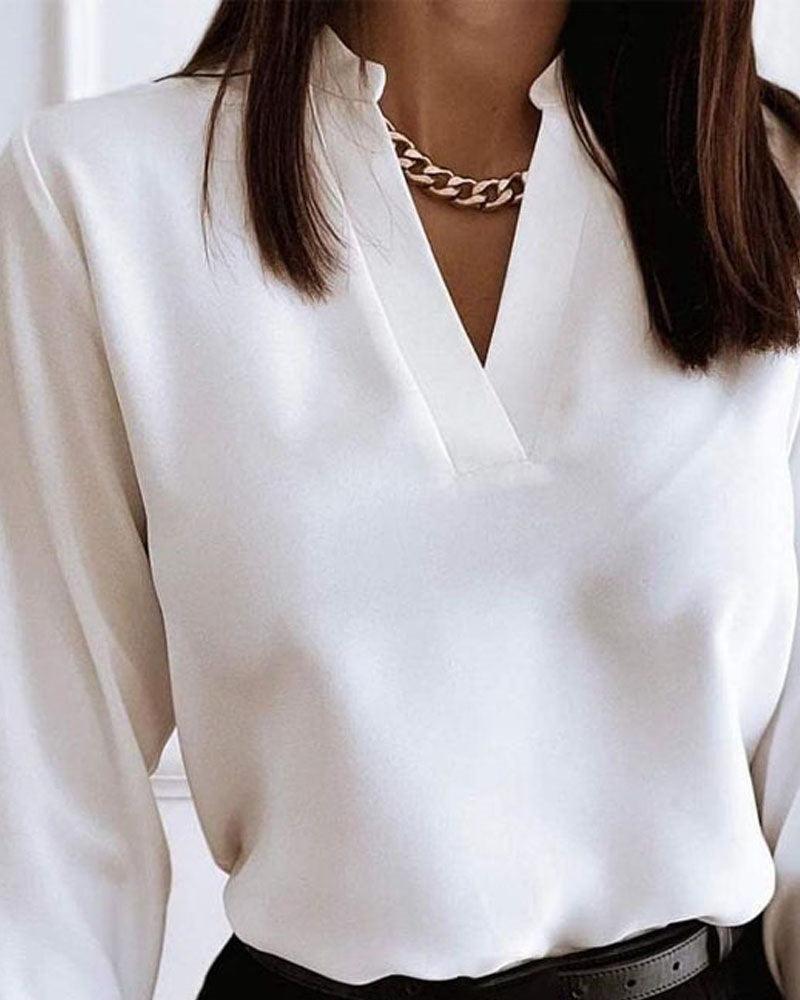 Fashion New Women's V-neck Long-sleeved Shirt