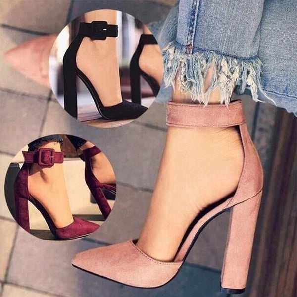 High heel sandals pointed toe buckle hollow sandals