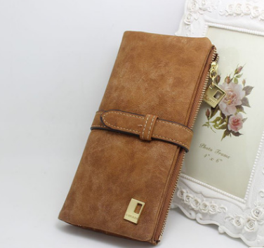 Drawstring Nubuck Leather Zipper Wallet