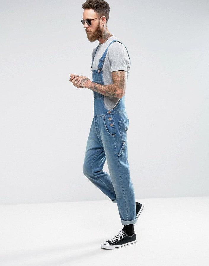 Fashion Denim Suspender Pants Slim Fit Slimming Men