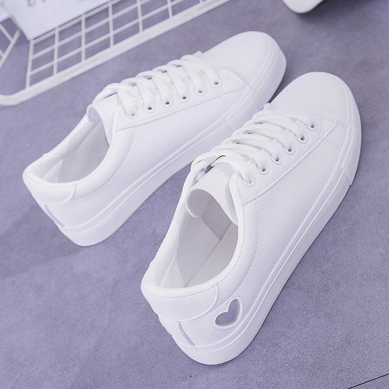 Fashion New Woman PU Leather Shoes Ladies Breathable Cute Heart Flats Casual Shoes White Sneakers