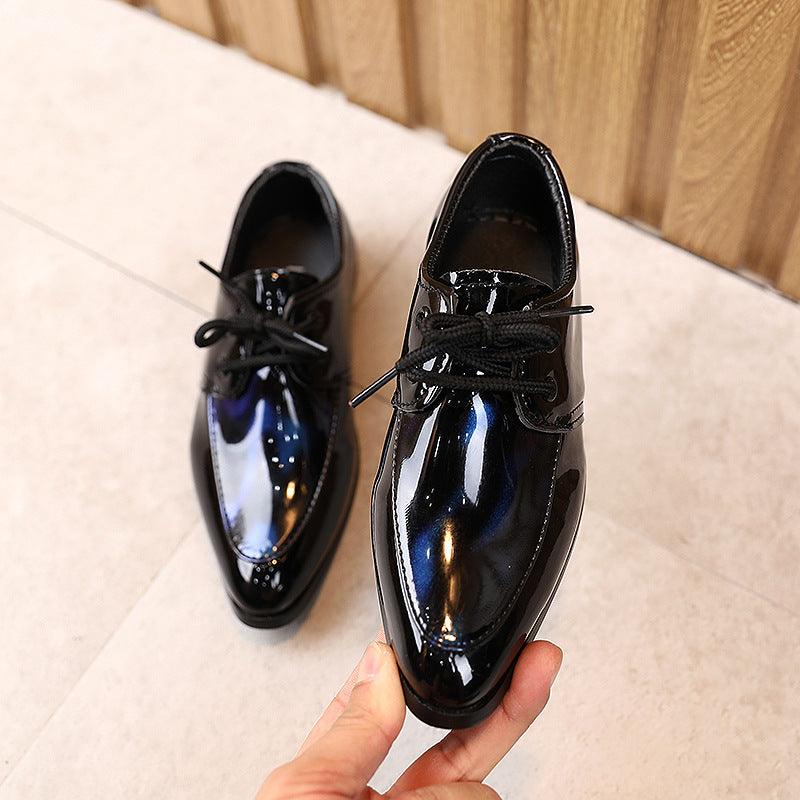 Fashion Low-heel Student Performance Shoes Children's Pointed Toe Lace-up Leather Shoes