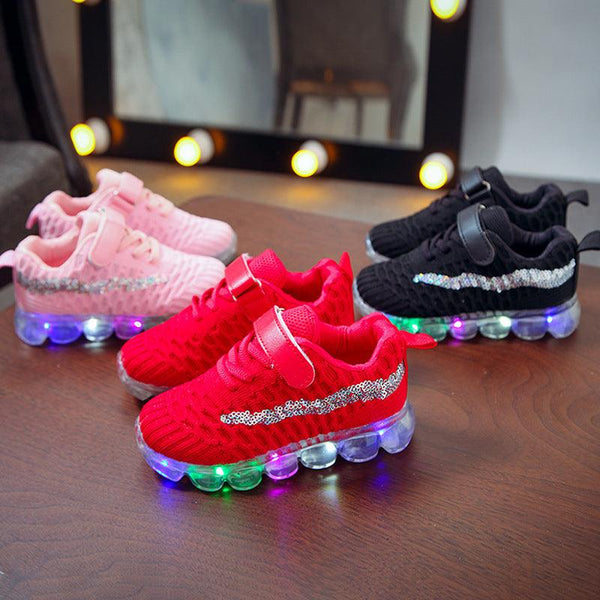 Girls' Soft-soled LED Lighting Crystal Shoes