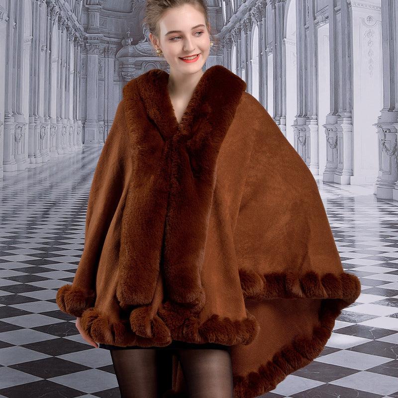 Big Fur Collar Cloak Rex Rabbit Fur Ladies