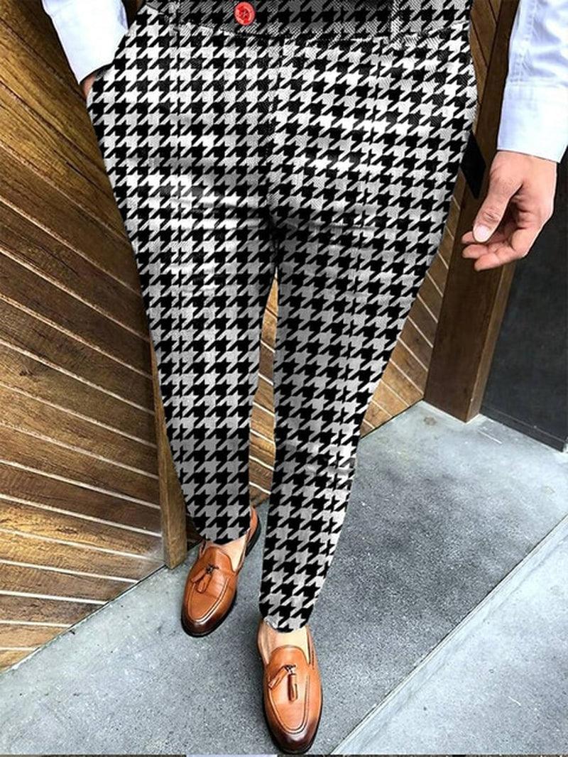 Spring Retro Pattern Print Straight Long Pants Men Casual Business Mid Waist Zipper Suit Trousers Mens Autumn Fashion Streetwear