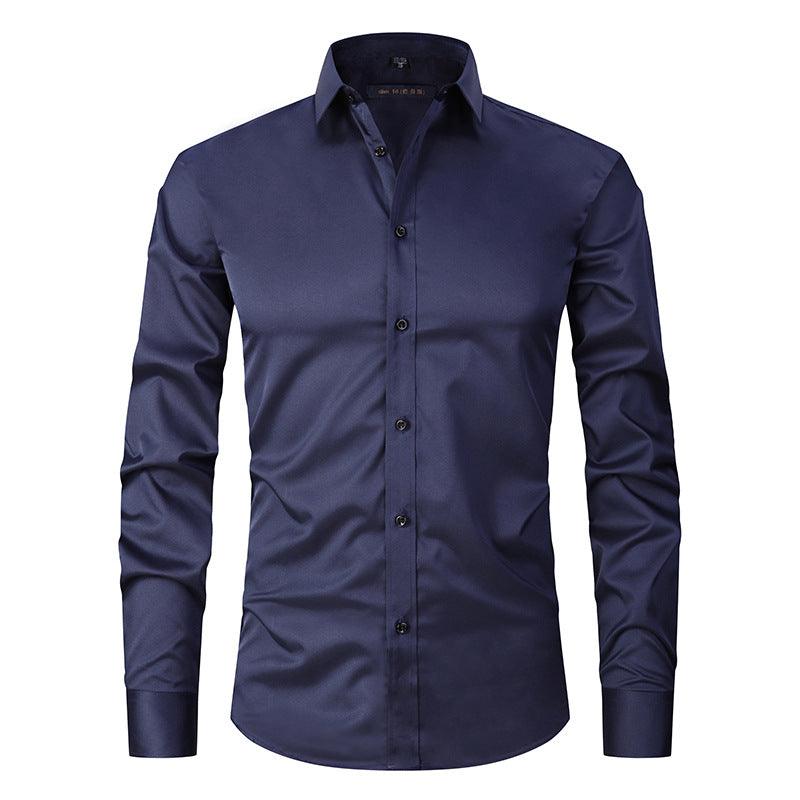 Men's Long-sleeved Fashion Shirt Top Slim Solid Color Stretch Shirt