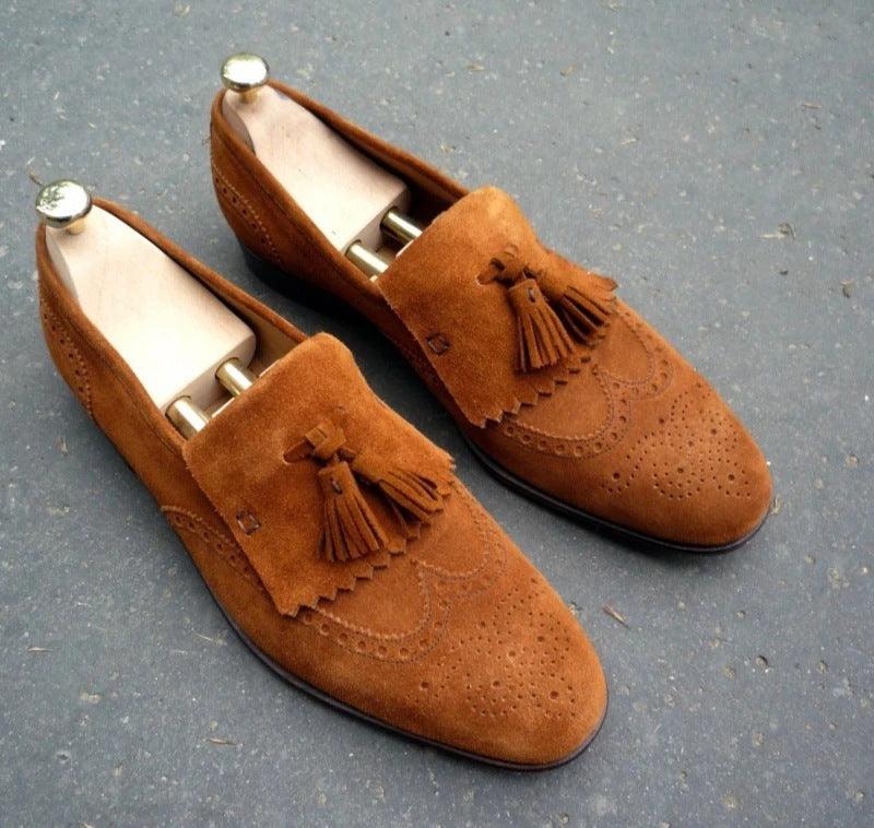 Early Spring Low-heeled 38-48 Suede Round Toe Casual Tassel Men's Single Shoes