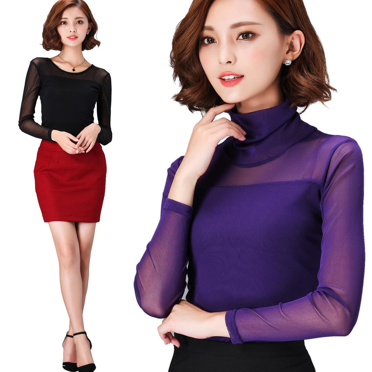 Ladies High Collar Thin Mesh Bottoming Shirt