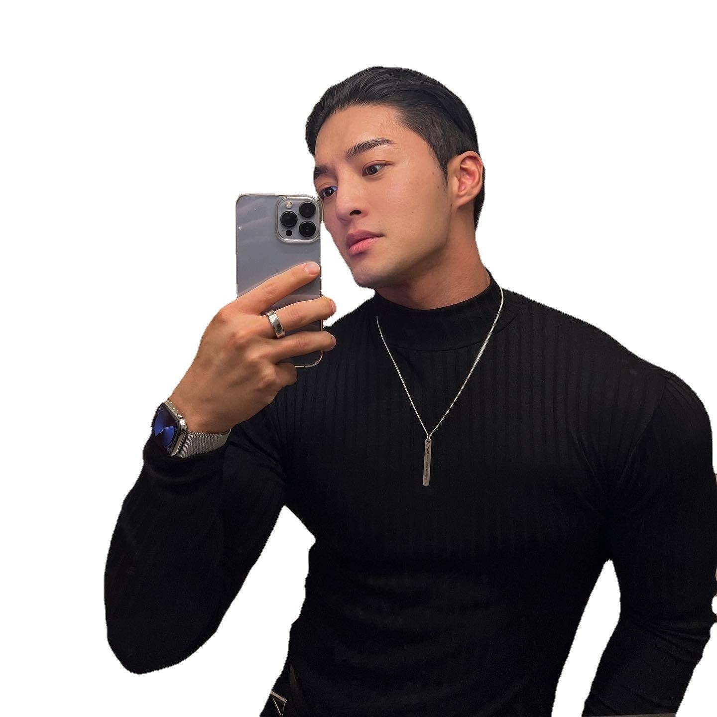 Striped Solid Color Fitness Long Sleeve Men's Elastic Quick Drying Sports T-shirt Base