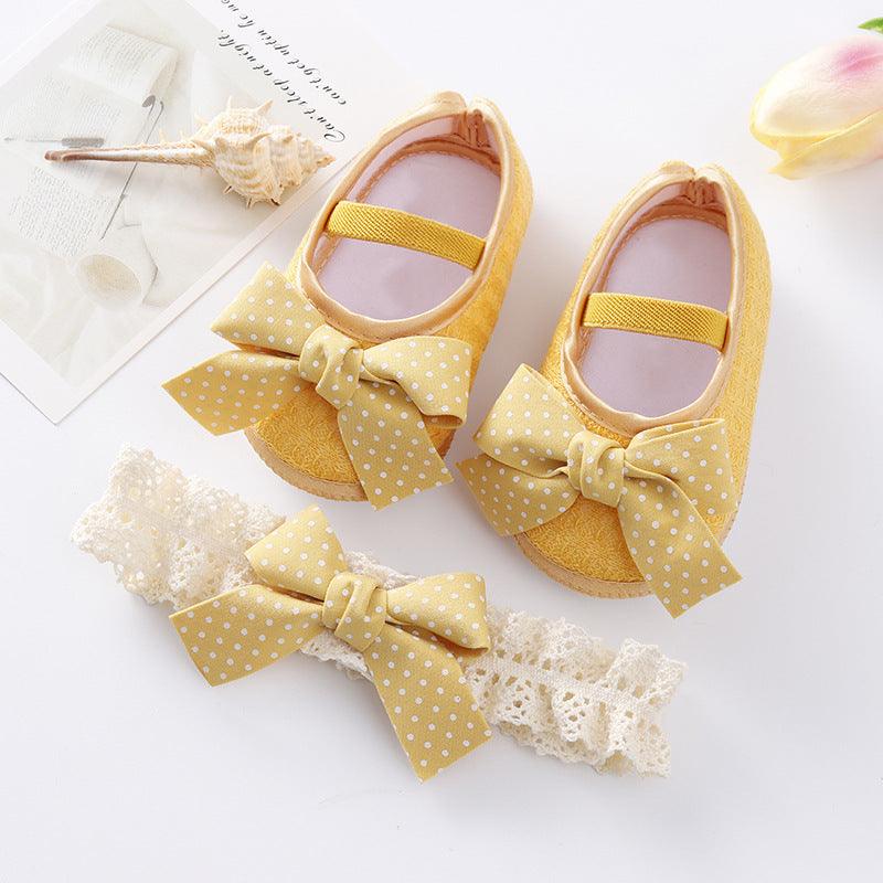 Newborn Baby 0-6-9 Months Soft Sole Toddler Shoes Hair Band Set