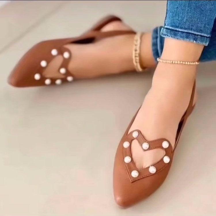 Love Shoes With Pearls Flats Women Sandals Pionted Toe Shoes