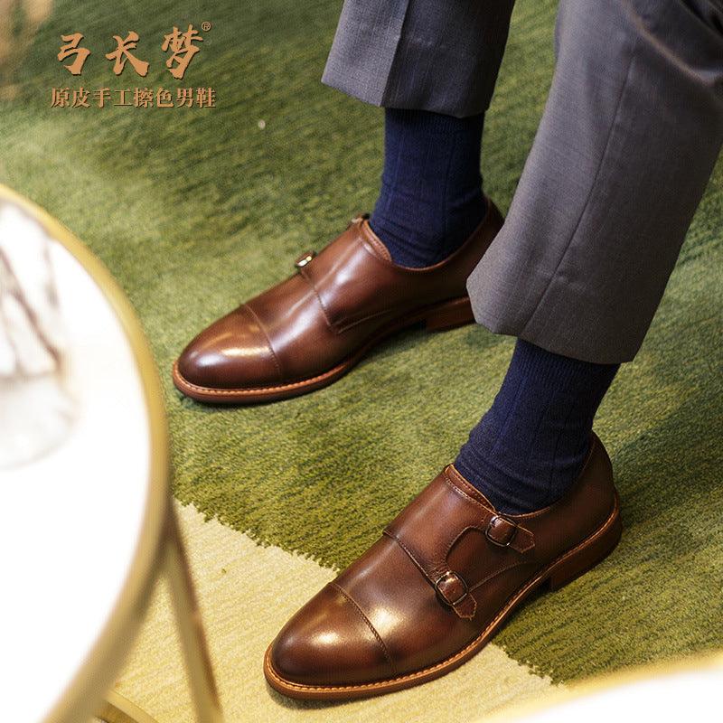 Business Formal Wear Men's Monk Monk Shoes Cowhide Handmade Leather Shoes