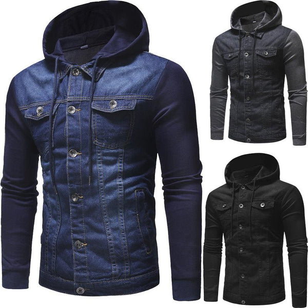 Men's fashion casual hooded denim jacket