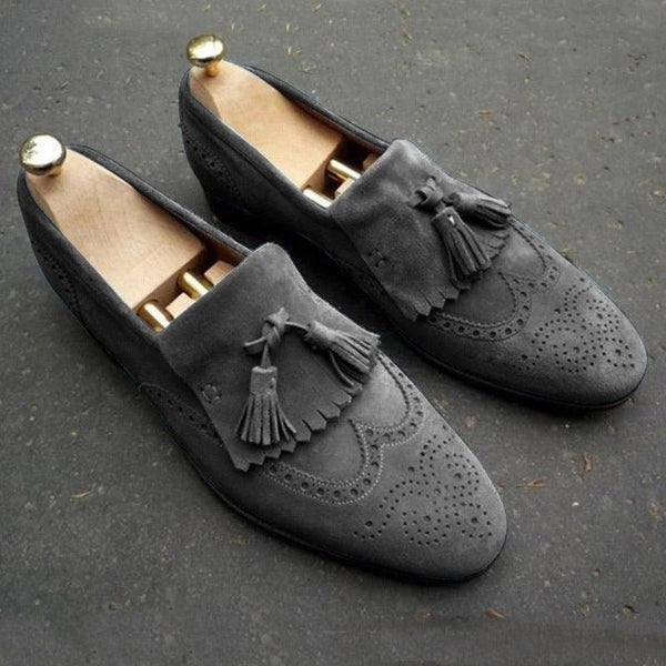 Early Spring Low-heeled 38-48 Suede Round Toe Casual Tassel Men's Single Shoes