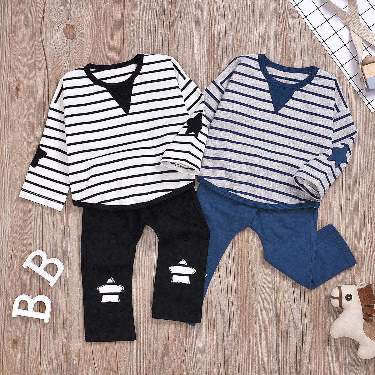 Children's Striped Suit Five-star Embroidery Trend Baby Cotton Suit
