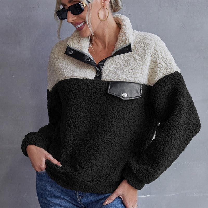 Fashion Women's Plush Color-blocking Casual Sweater