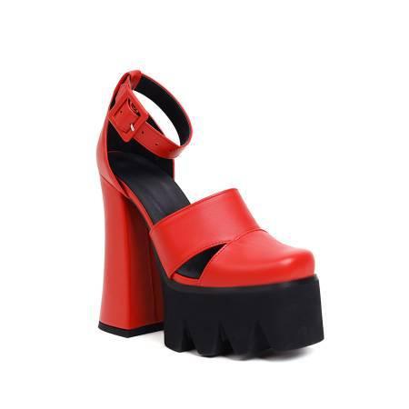 Large Women's Hollowed-out Strapping Thick Heel Hollow-out Sandals