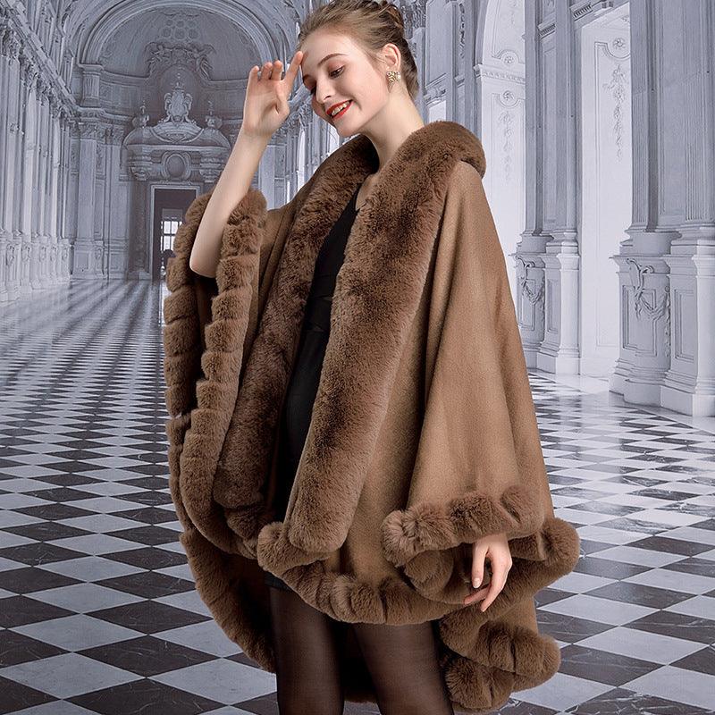 Big Fur Collar Cloak Rex Rabbit Fur Ladies