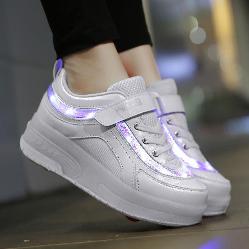 White Sneakers On Wheels Children Glowing Sneakers With Light LED Luminous Casual Shoes