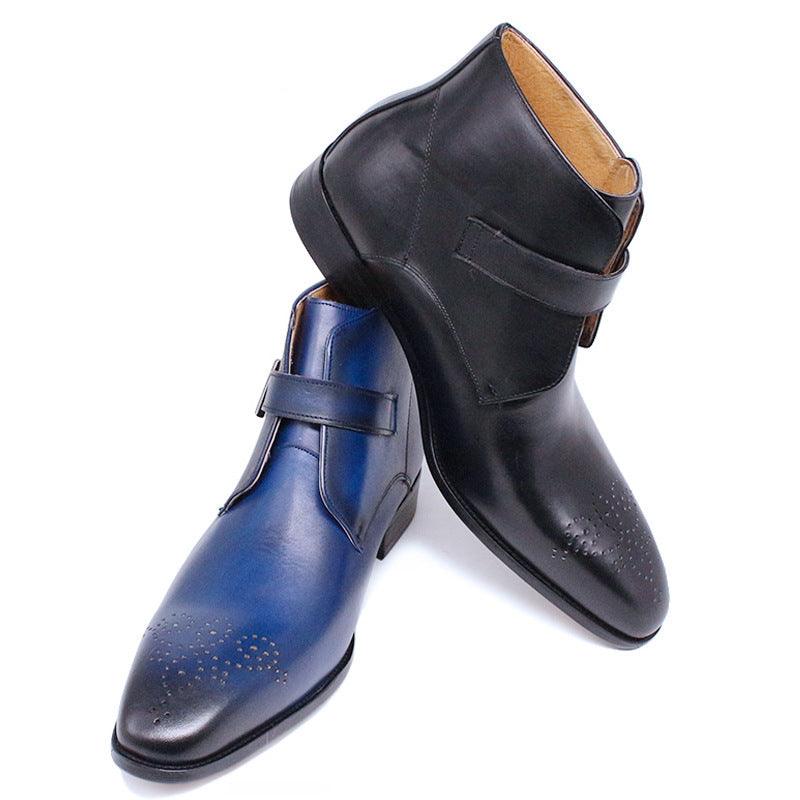 Fashion Casual Short Pointed Toe Trend Low Top Men's Boots Leather