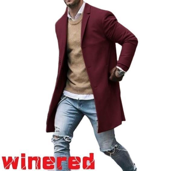 Solid Color Simple Men's Mid-length Woolen Coat