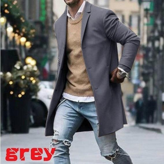 Solid Color Simple Men's Mid-length Woolen Coat