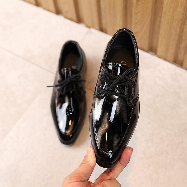 Fashion Low-heel Student Performance Shoes Children's Pointed Toe Lace-up Leather Shoes