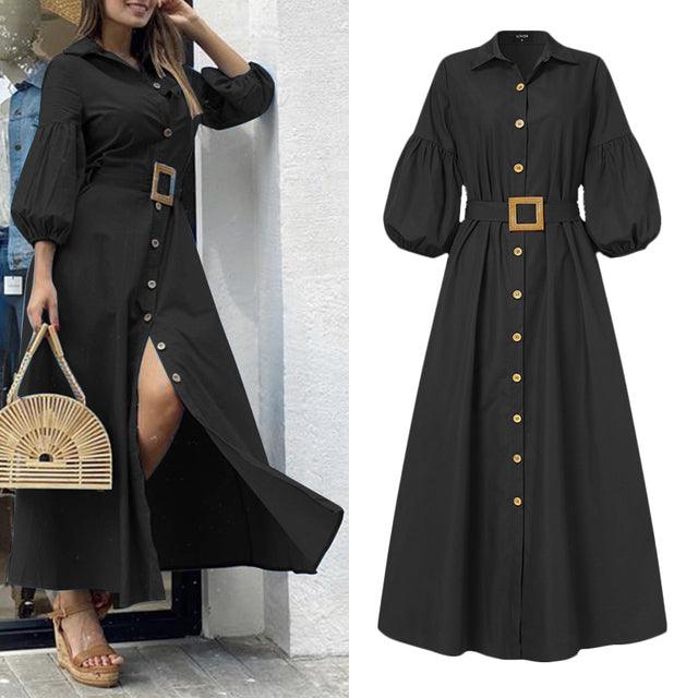 Elegant Office Ladies Dress Women Long Dresses 2021  Ladys Puff Sleeve