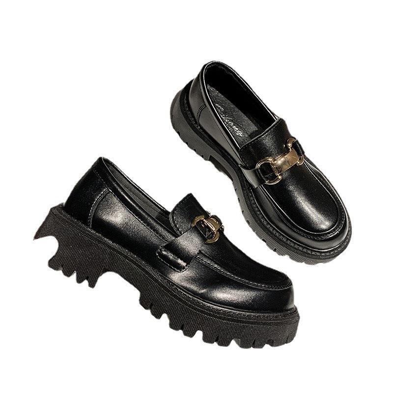 Chunky Heel Platform Small Leather Slip-on Loafers