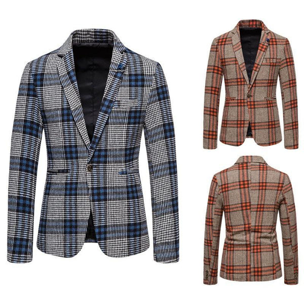 Men's Fashion Casual Slim Fit Plaid Suit Jacket