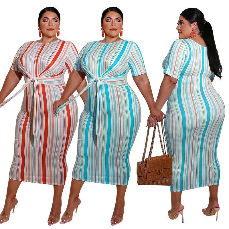 Striped Print Lace Fashion Ladies Dress