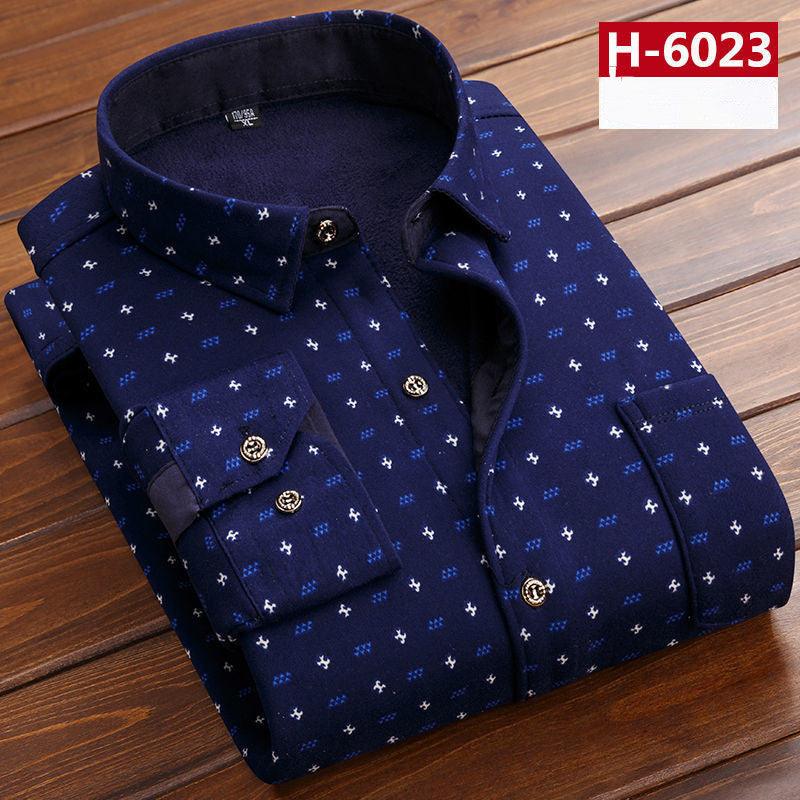 Men's thick warm long-sleeved printed shirt