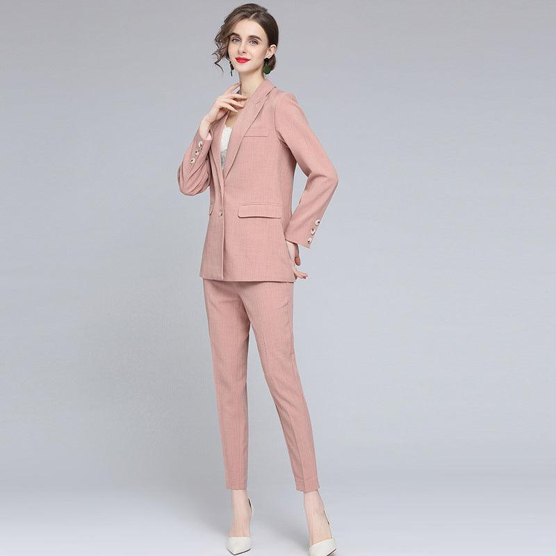 Commuter Two-piece  Thin Pencil Trousers Solid Color Suit