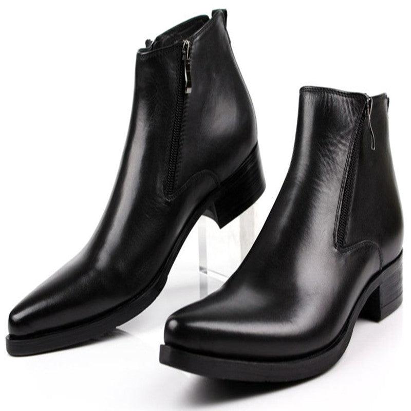 High-top Pointed Toe Style Pure Leather To Create Cowhide Ankle Boots