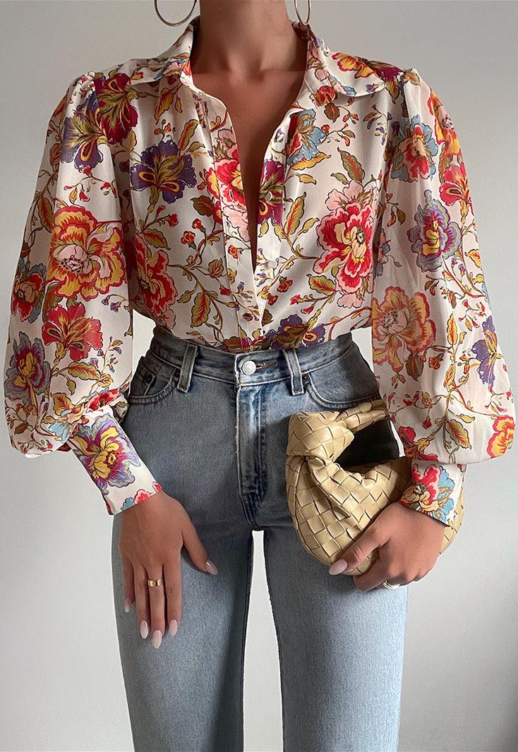 Long Sleeve Printed Shirt Women's Spring Single-breasted Cardigan