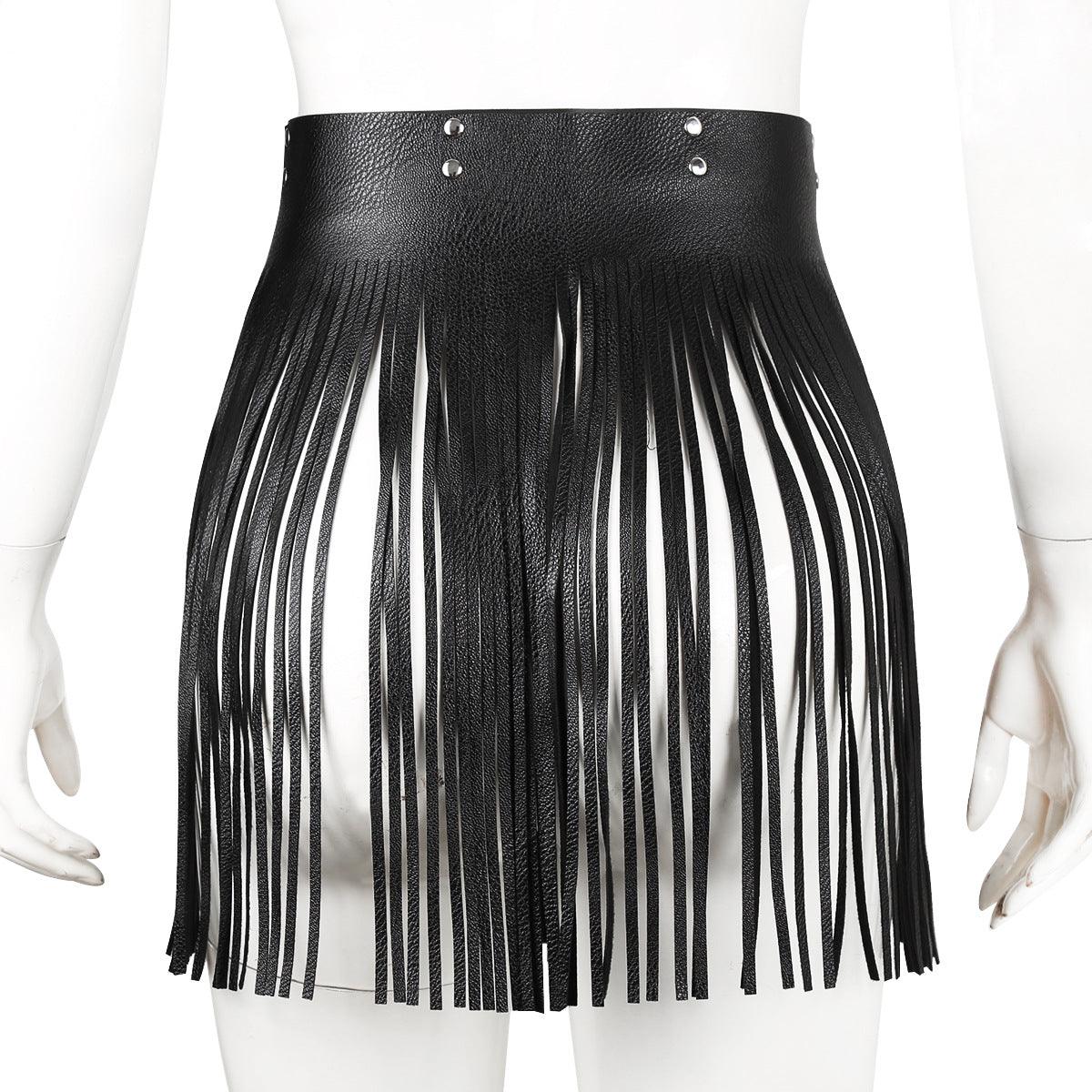 Women's Fashion Simple Tassel Harness Skirt Belt Set