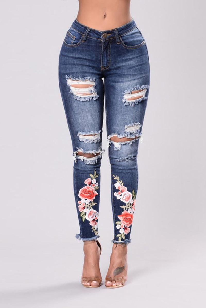 3Xl summer woman ripped Jeans With Embroidery hole Sexy High Waist Denim stretch plus size 2021 Pencil Pants High Street